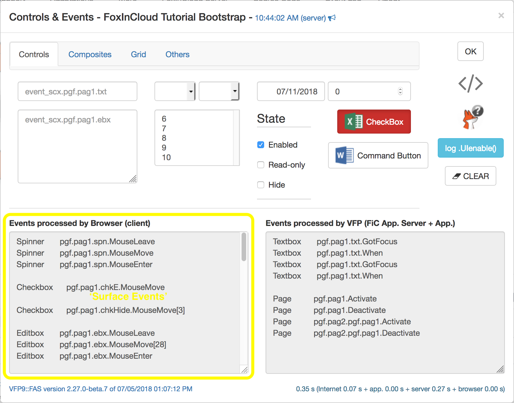 Surface Events In FoxInCloud Live Tutorial's 'Controls and Events' form 