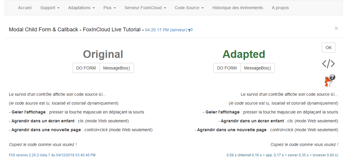 FoxInCloud Live Tutorial Sample: modal form